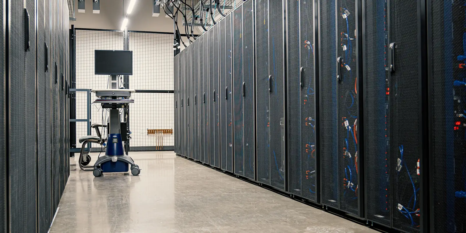 Corridor between server racks in a data centre