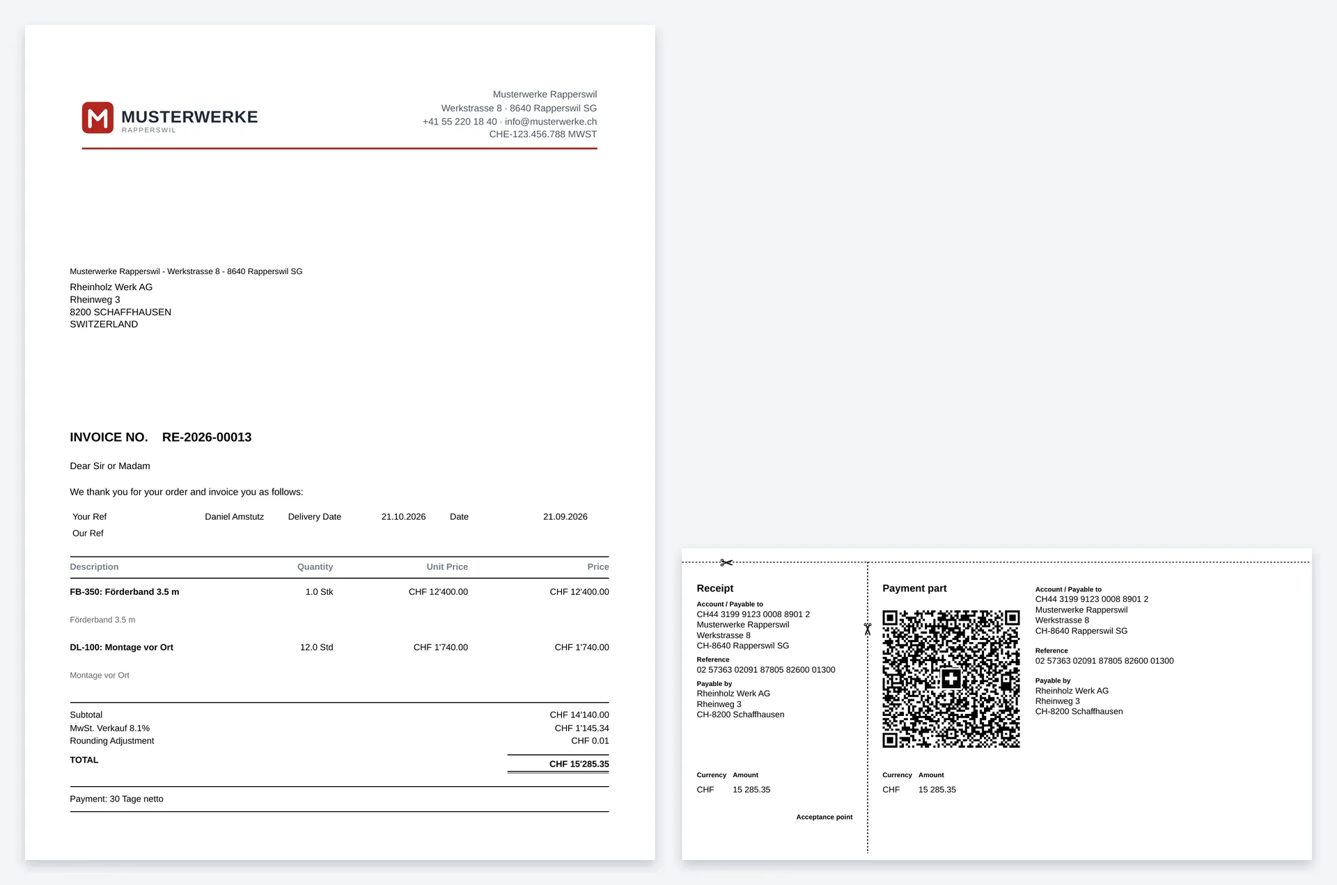 Invoice from ERPNext with the Swiss QR payment part
